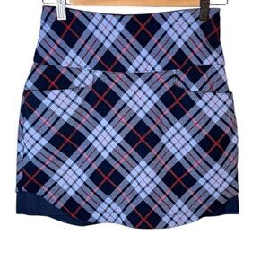 Lady Hagen Plaid Golf Skort XS Navy Blue Red Tummy Control Athletic Skirt